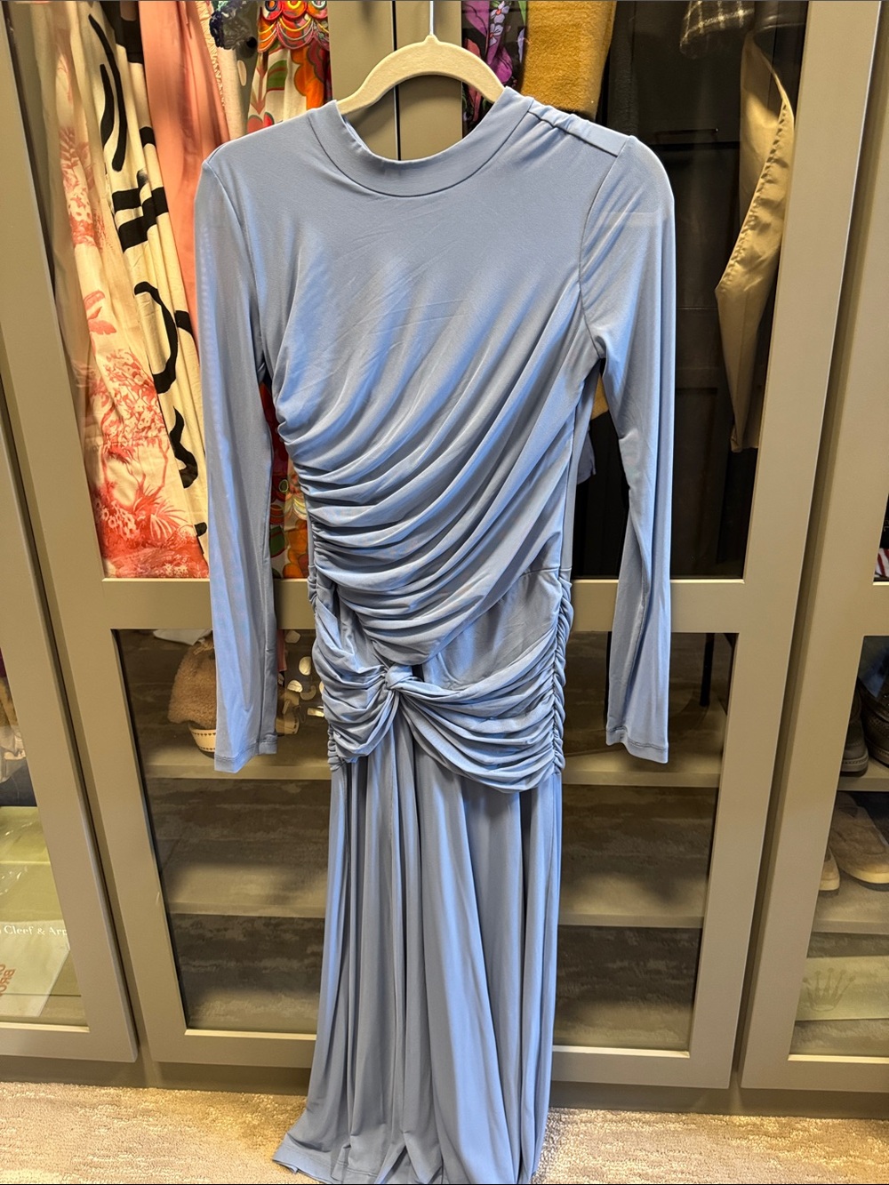 Wayf Light Blue Ruched Long Sleeve Maxi Dress